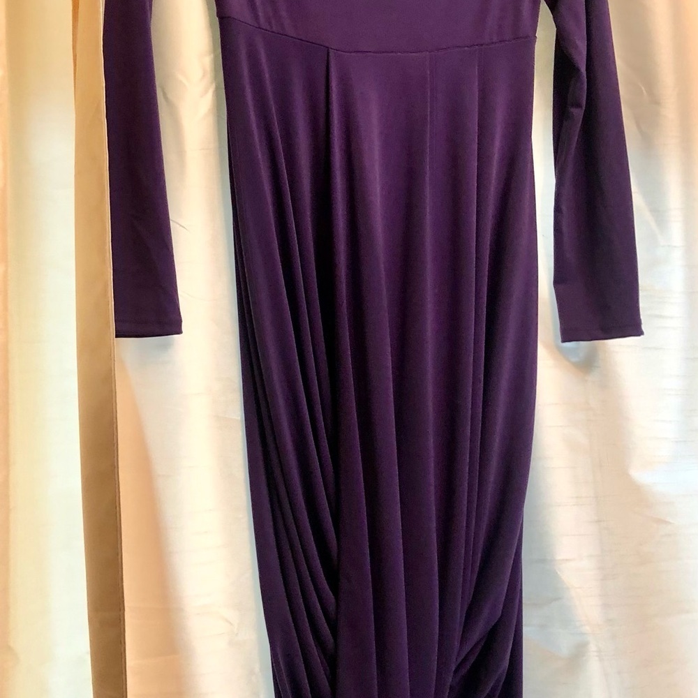 Ducci brand Gorgeous RICH PURPLE MIDI length DRESS unusual gathered front hem S